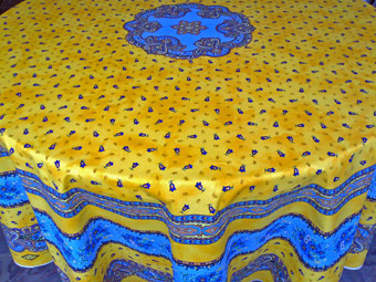 yellow and blue provencal stain resistant large round tablecloth