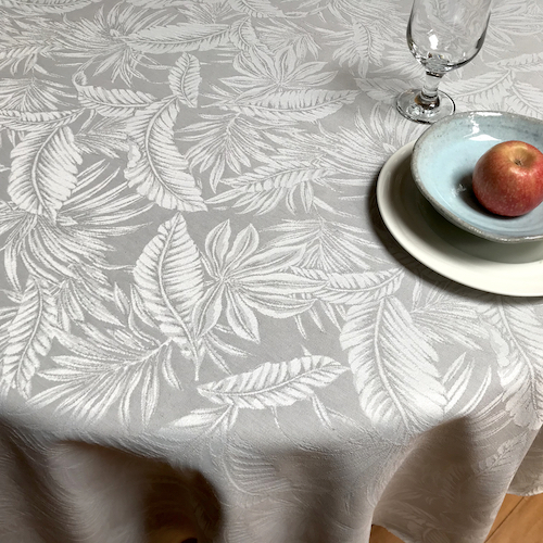 french Jacquard grey tablecloth with leaf designs