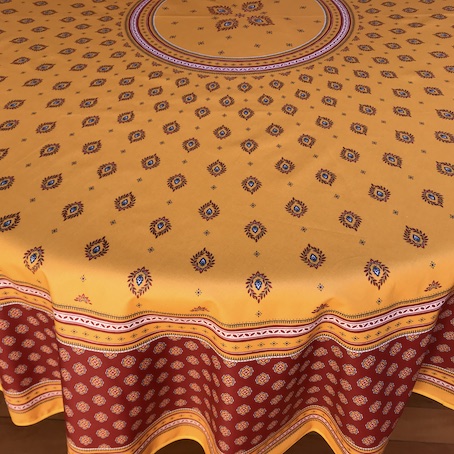 70 inches round coated yellow and red provencal tablecloth