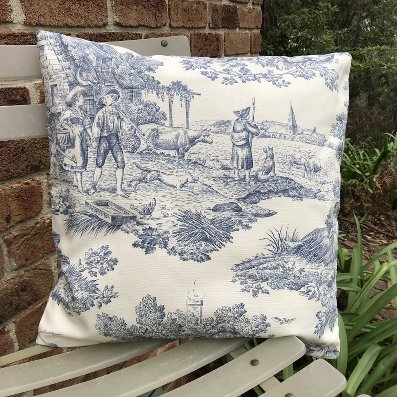 blue and white french toile de Jouy pillow