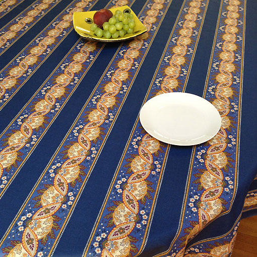 blue and gold provencal cotton tablecloth seats 8