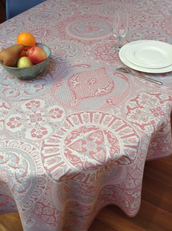 pink and grey luxury french Jacquard dining room tablecloth with Teflon treatment