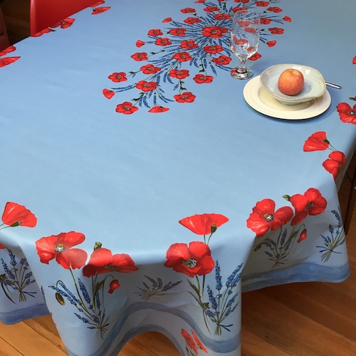oval tablecloth acrylic coated with red poppies design