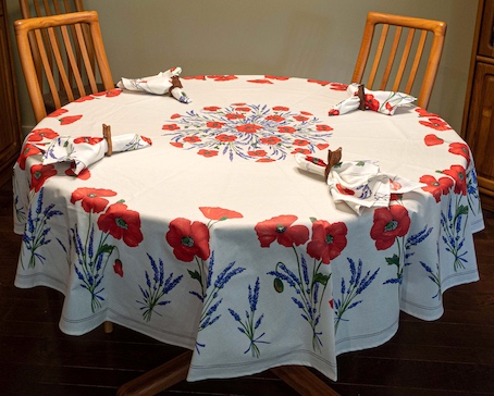 70in round cotton French tablecloth with poppies designs