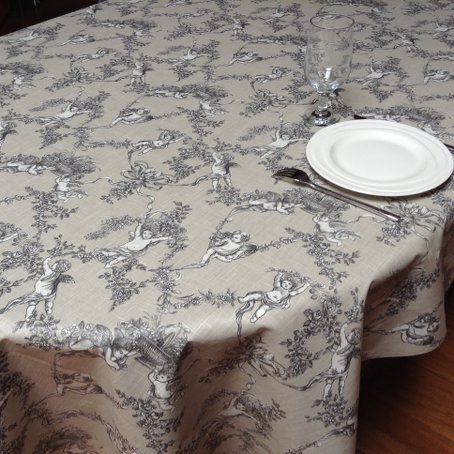 beige toile de Jouy tablecloth from France