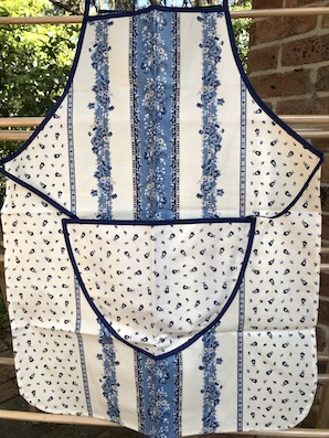 acrylic coated blue and white apron