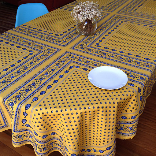 french provincial blue and yellow tablecloth