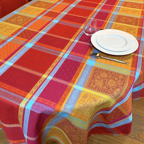 very large tablecloth made of french jacquard cotton woven fabric