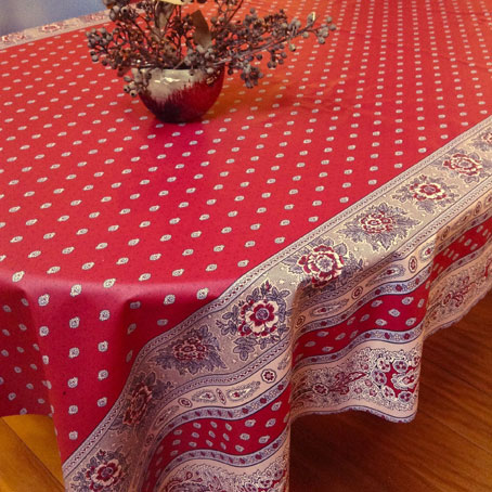 provencal oilcloth with acrylic treatment for easy maintenance in bordeaux tones