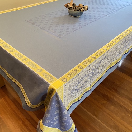 blue and yellow large cotton Jacquard french tablecloth