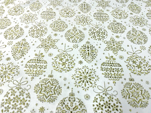 Gold baubles on an ecru background large Christmas tablecloth