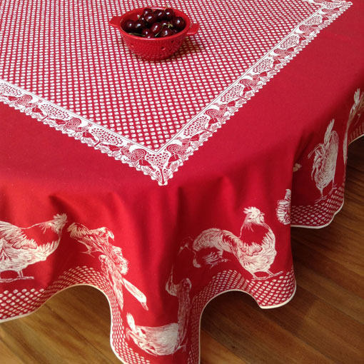 large rectangular reversible frenc tablecloth with chicken designs