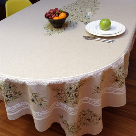 8 seater linen tablecloth with olive designs