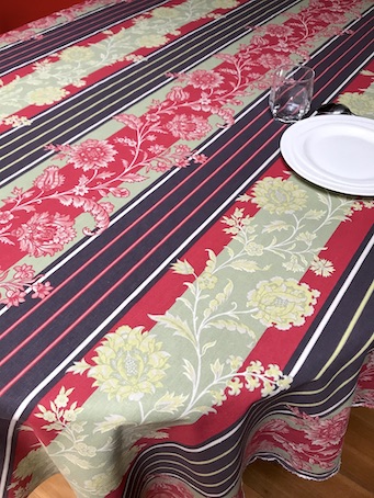 green and pink cotton french tablecloth