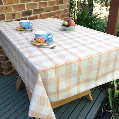 beige check tablecloth