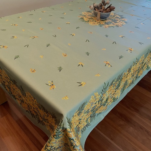 french coated tablecoth with mimosa designs