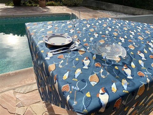 blue fish coated tablecloths