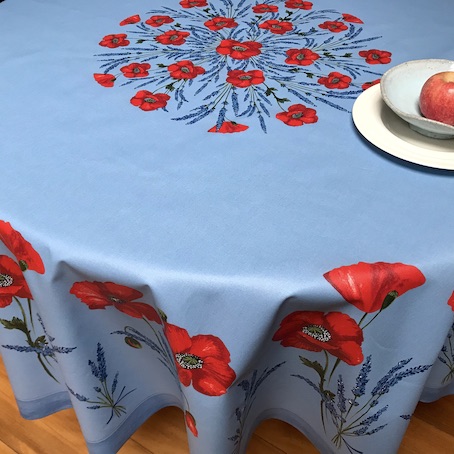 70in or 90in french coated tablecloth with poppies designs