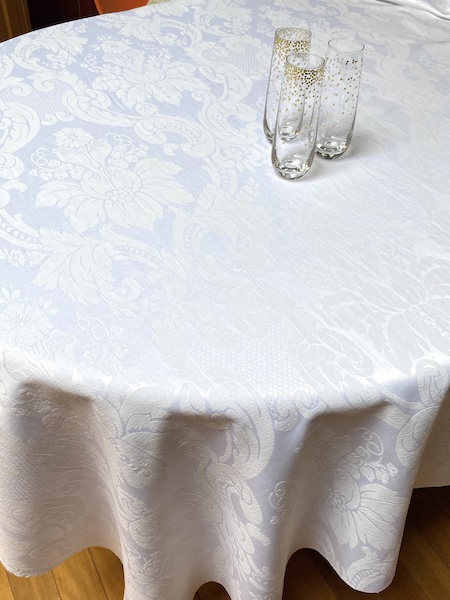 White jacquard tablecloth with embossed designs
