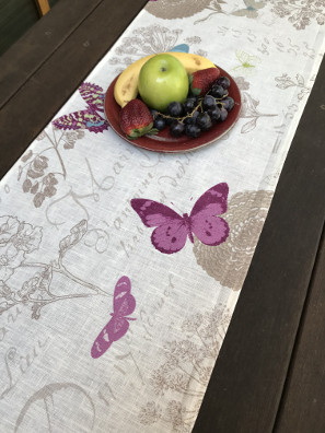 wide table runner with butterfly designs and acrylic coating