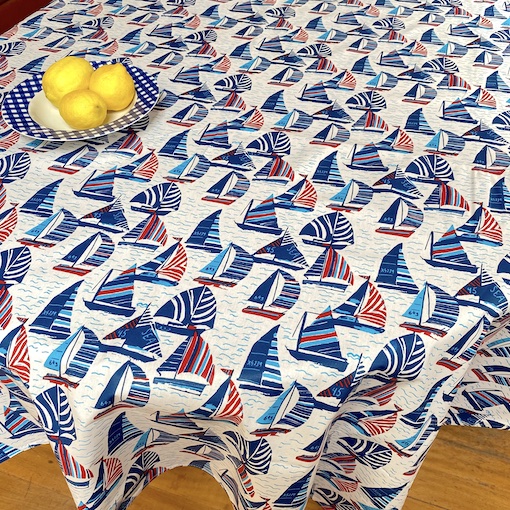 acrylic coated french tablecloth seats 10 with boats designs