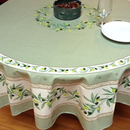 180 cm round french oilcloth with olive designs
