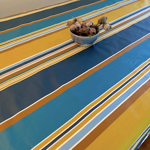 blue and yellow contemporary tablecloth